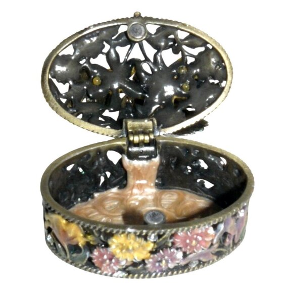 Angel Trinket Box Hand-Painted Floral Desgn Hinged Lid Blue Satin-Lined Gift Box - Picture 9 of 11